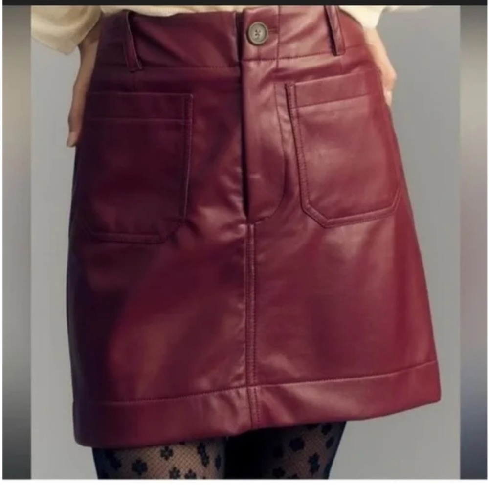 Anthropologie Colette Faux Leather Mini Skirt by Maeve - Raspberry / Framboise